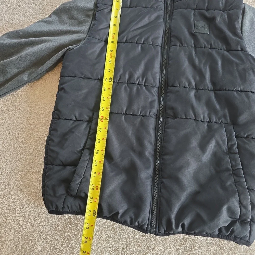 Under Armour Boy's 2-Fer Hoodie Puffer Vest Jacket Gray/black Sz YXL